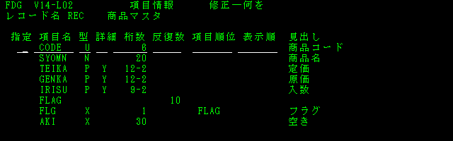 FDG 項目情報画面