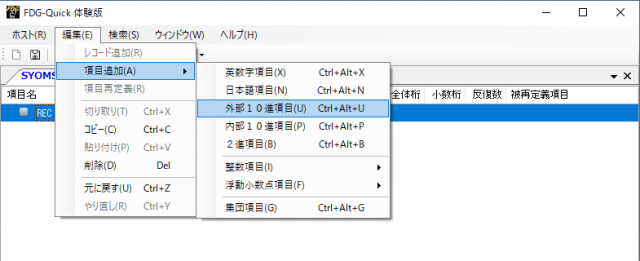 外部１０進項目の追加